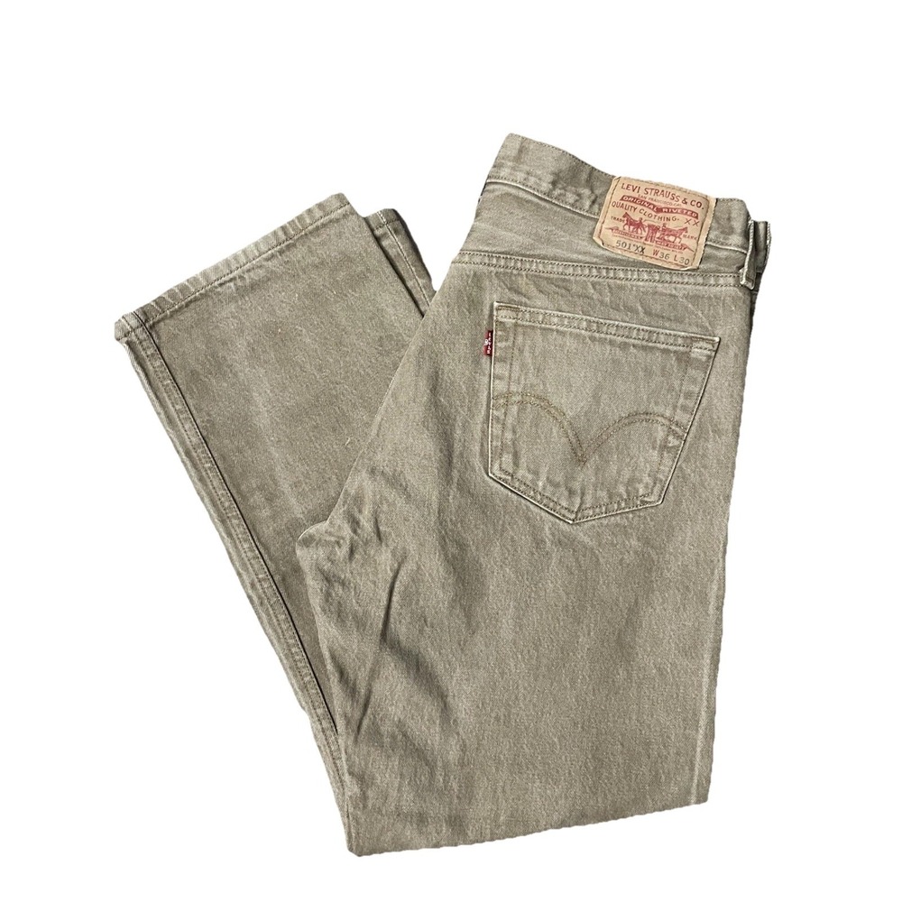 Levis Red Tag 501 Jeans Mens Original Button Fly Color Beige 36x30 Straight Fit - Picture 7 of 11